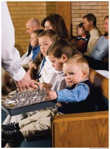 Children attend Mormon worship services with their parents.